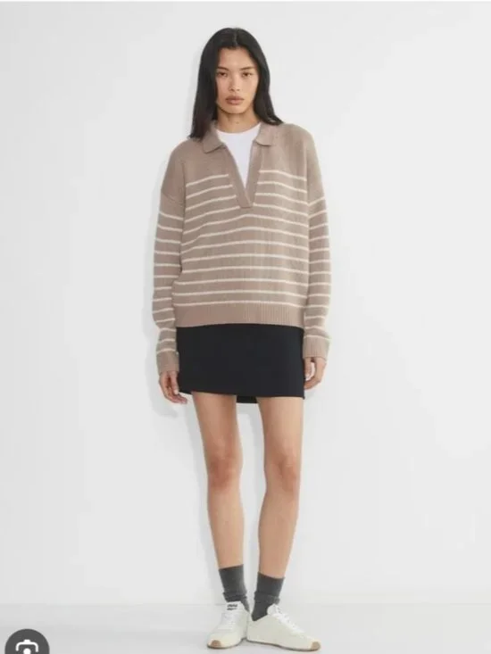 ARITZIA | Wilfred Clara Merino Wool Sweater striped Beige Sz M - Picture 1 of 5